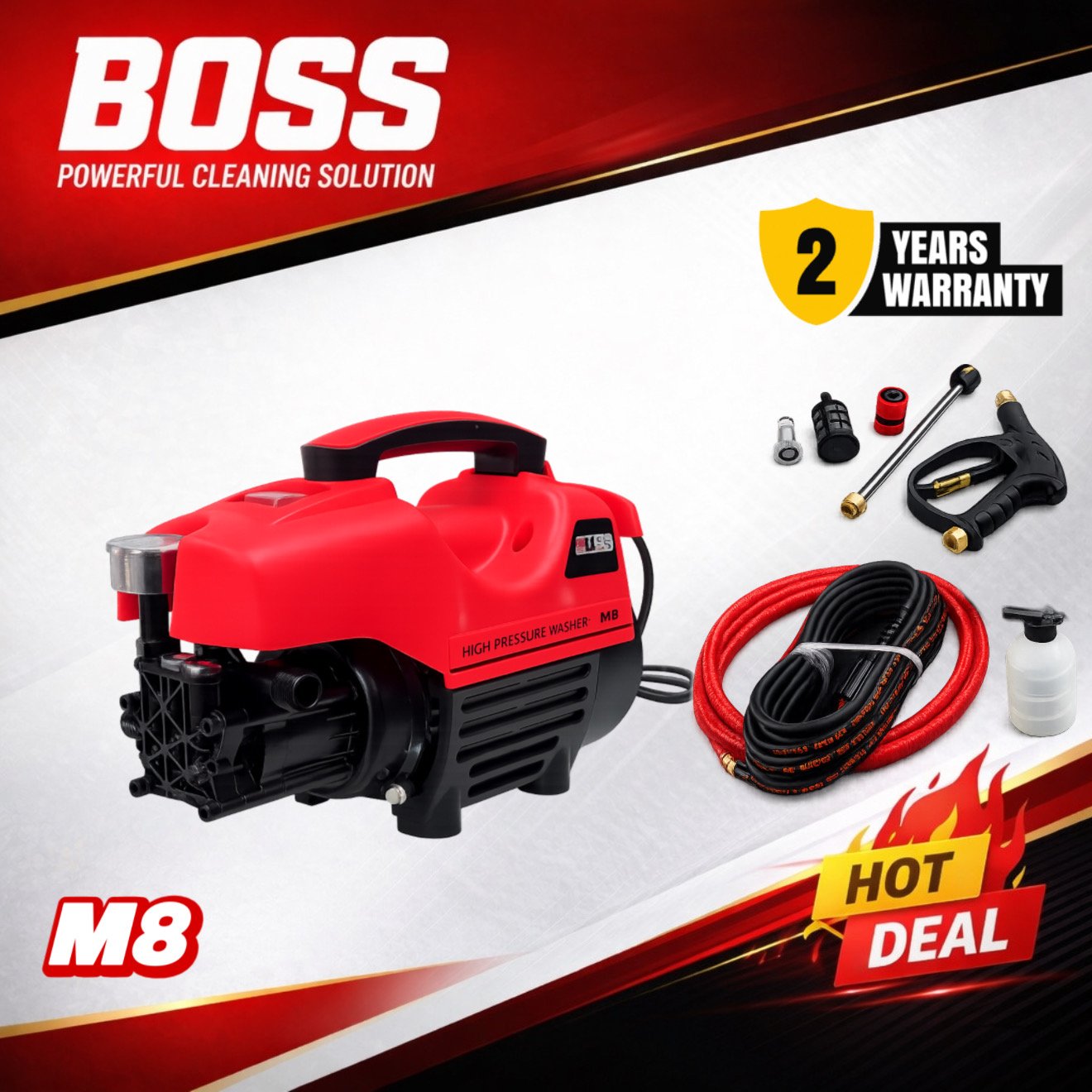 BOSS High Pressure Washer M8 Model - 1600 Watts 50Bar Car Washer