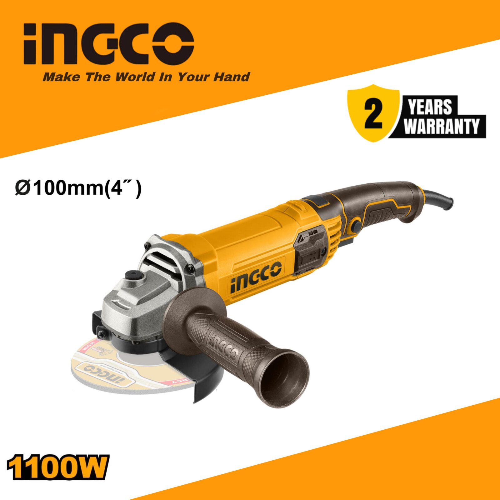 INGCO 1100W Electric Angle Grinder 100mm (AG1100382) with Auxiliary Handle – Cutting & Grinding Tool