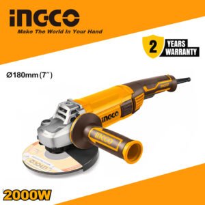 INGCO 2000W Electric Angle Grinder 180mm (AG200018) with Auxiliary Handle – Cutting & Grinding Tool