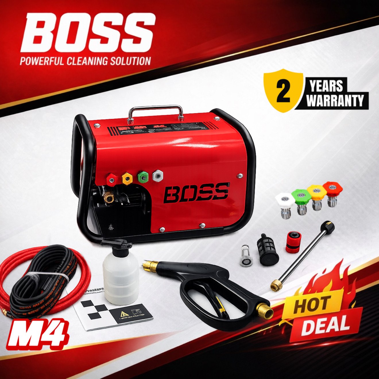 BOSS High Pressure Washer M4 Model With Speed Control - 1600 Watts 80Bar Car Washer