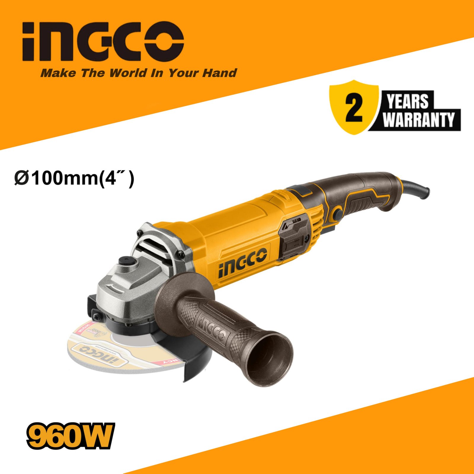 INGCO 960W Electric Angle Grinder 100mm (AG96082) with Auxiliary Handle – Cutting & Grinding Tool