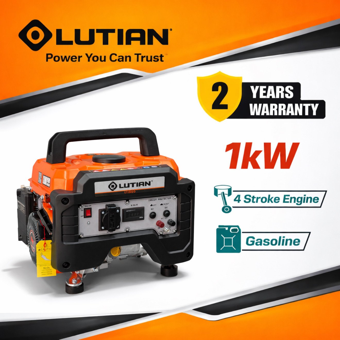 Lutian1 KW Petrol Generator - 1000watts Generator Lutian LT1900
