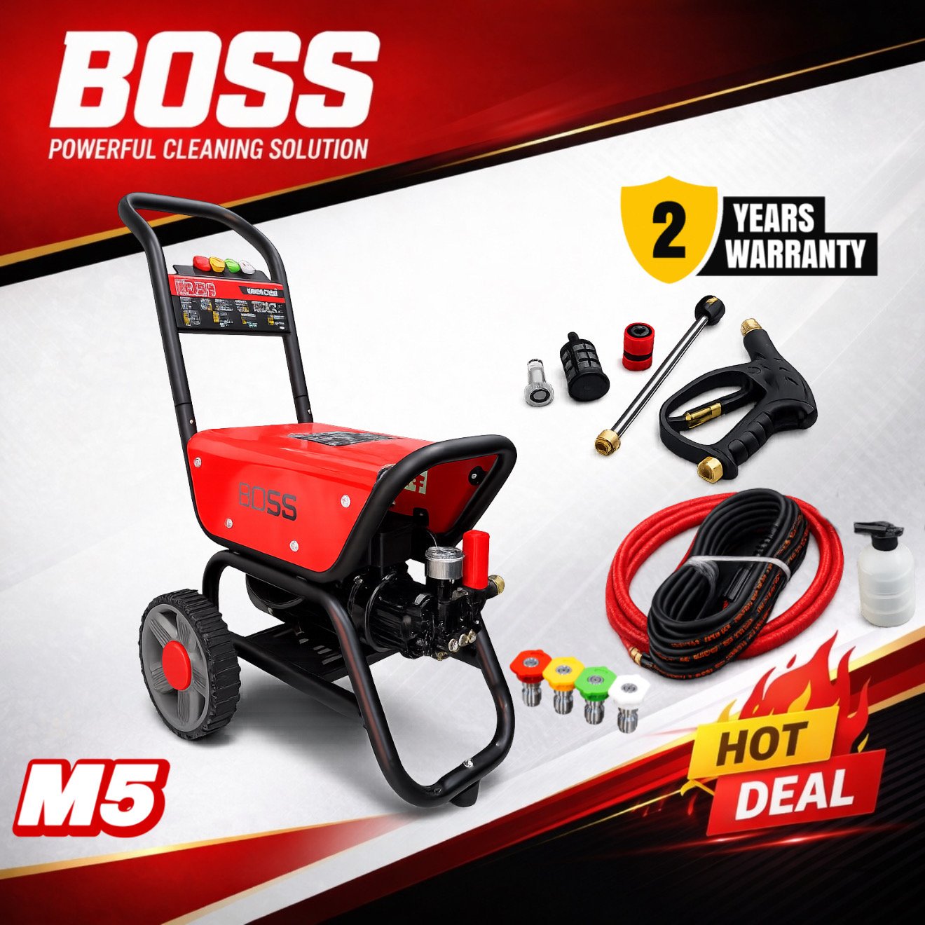 BOSS High Pressure Washer M5 Model -Trolly Type 1600W Car Washer With Speed Control