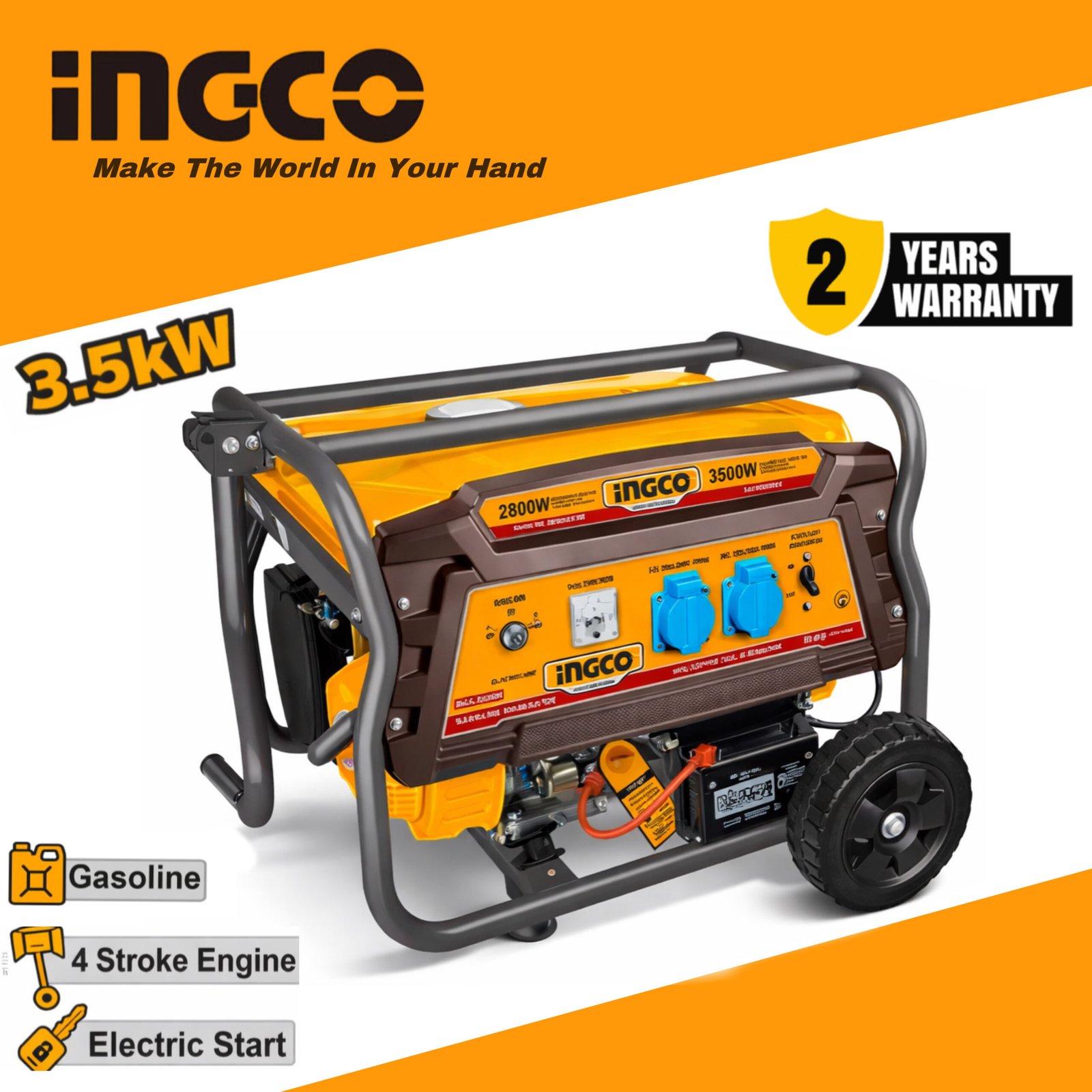 Ingco 3.5 KW Self Start Petrol Generator - 3500watts Ingco Generator GE35006ES