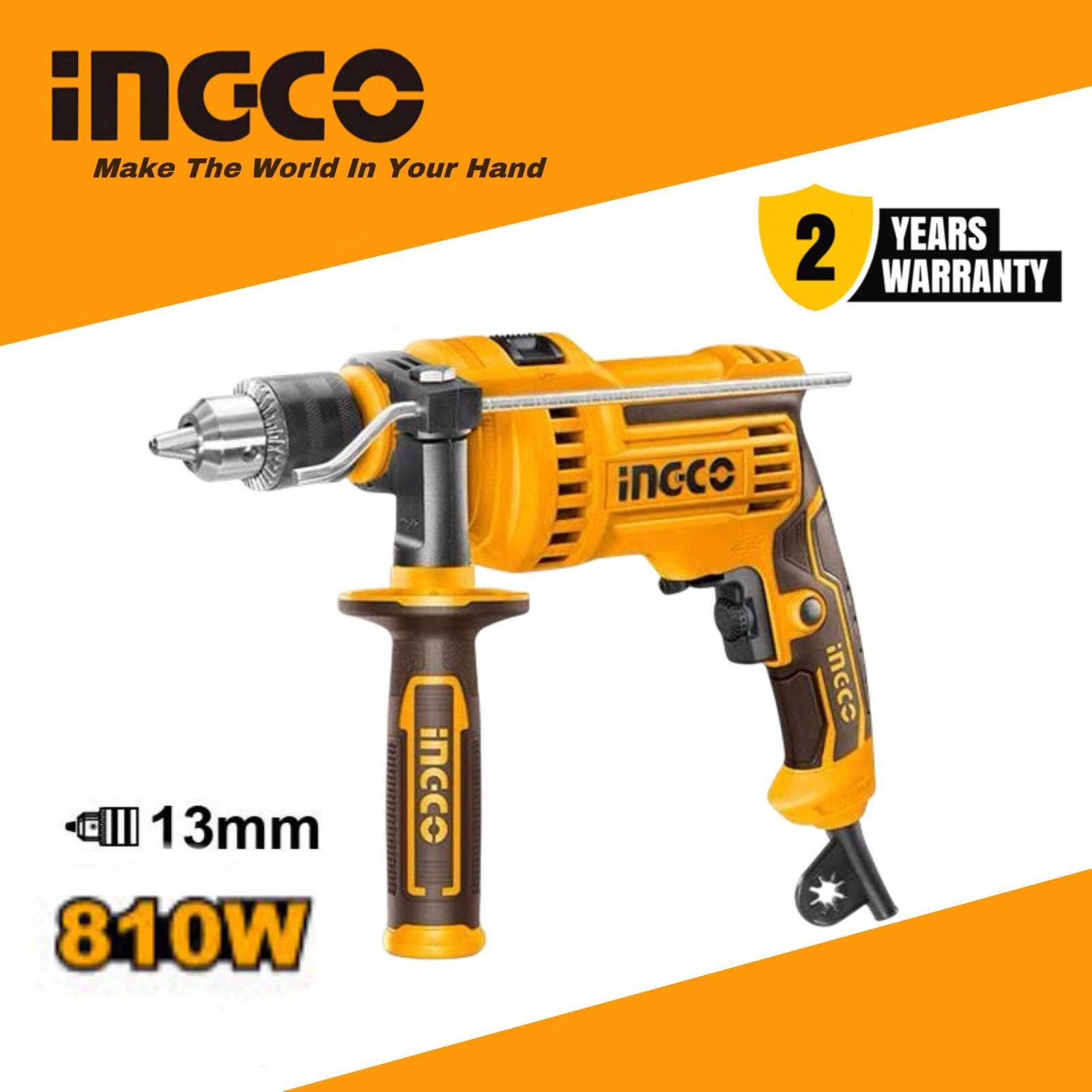INGCO 810W Electric Impact Drill 13mm (ID8108) with Auxiliary Handle – Drilling Tool