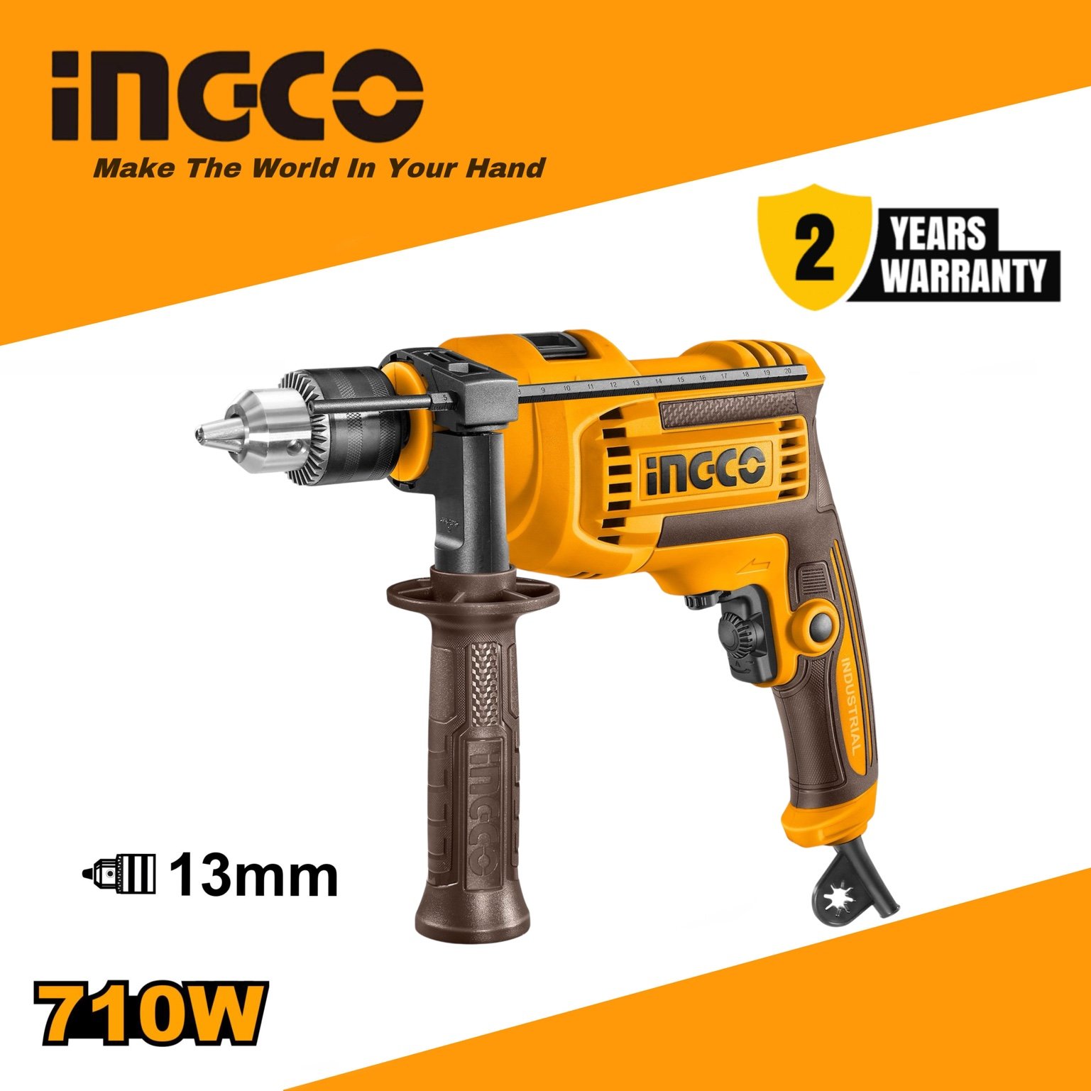 INGCO 710W Electric Impact Drill 13mm (ID7118) with Auxiliary Handle – Drilling Tool