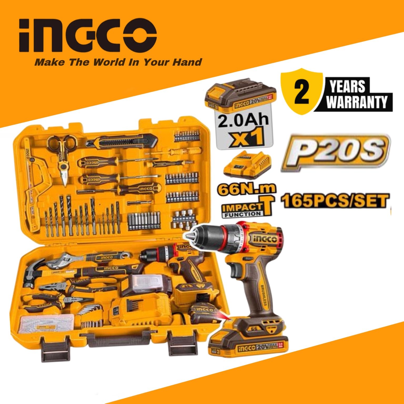 INGCO Cordless Drill 20V - INGCO Compact Brushless Cordless Drill (HKTHP11651) – Ingco 20V Battery Drill